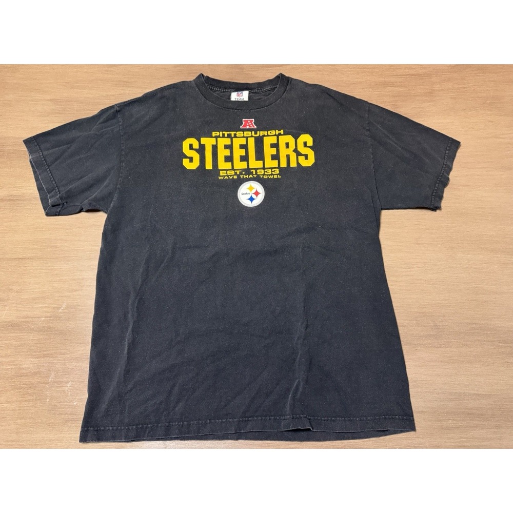 Vintage Pittsburgh Steelers NFL Team Apparel XL Wave That Towel Black T Shirt